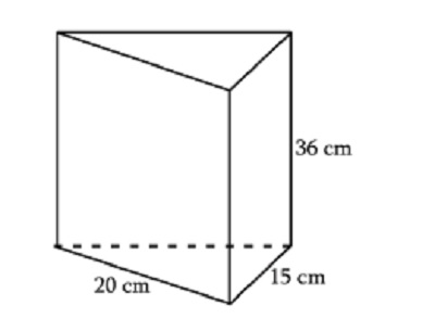 Hitunglah volume prisma segitiga berikut 20 cm 15 cm 36 cm